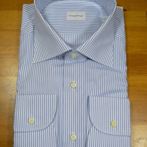NEW ERMENEGLDO ZEGNA ROSSINI BLUE WHITE DRESS SHIRT DELUXE COTTON XL 43 17 $895 - Picture 2 of 16